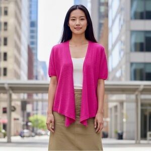 🌻Eileen Fisher Pink Linen Lagenlook Short Sleeve Knit Cardigan Sweater S Petite